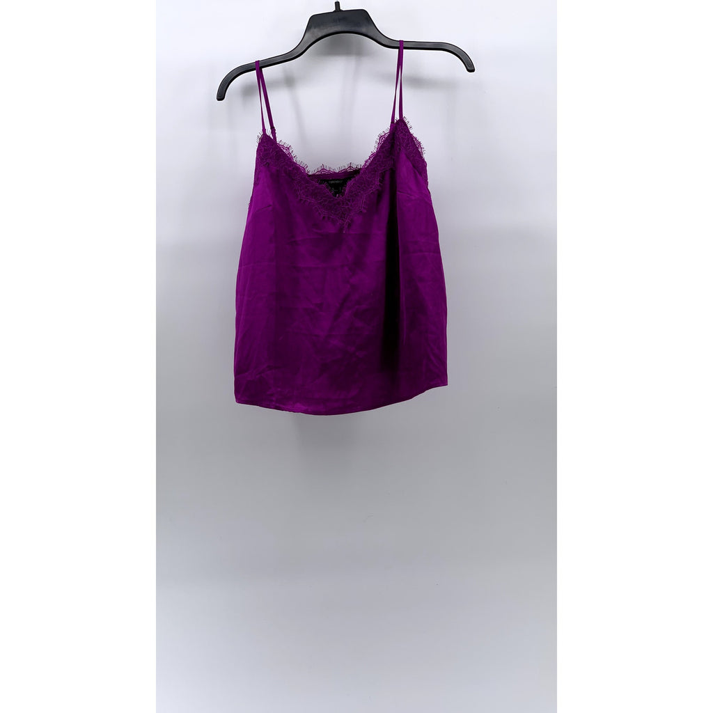 FOREVER 21 Women's Purple Lace-Trim Spaghetti Strap Satin Cami Top SZ S