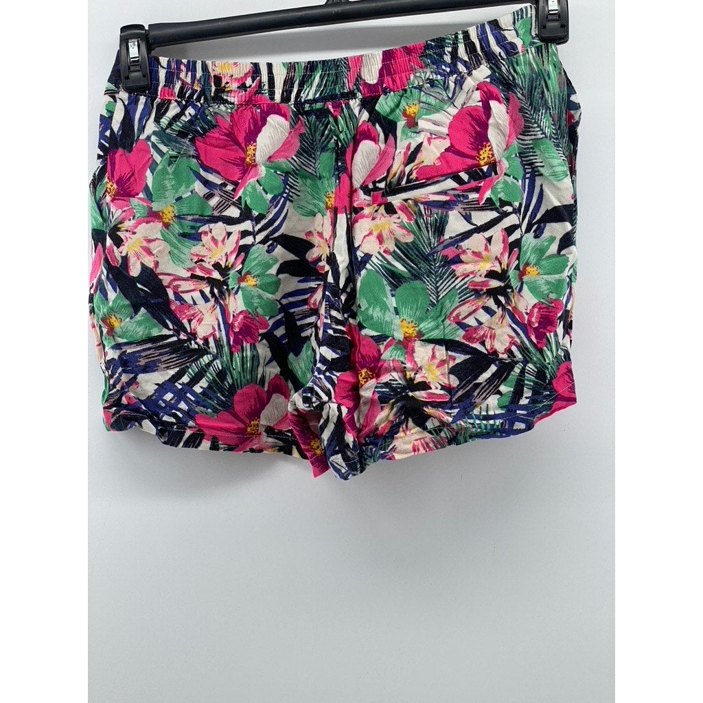 H&M Women's Multicolor Floral Print Relaxed-Fit Pull-On Casual Shorts SZ S