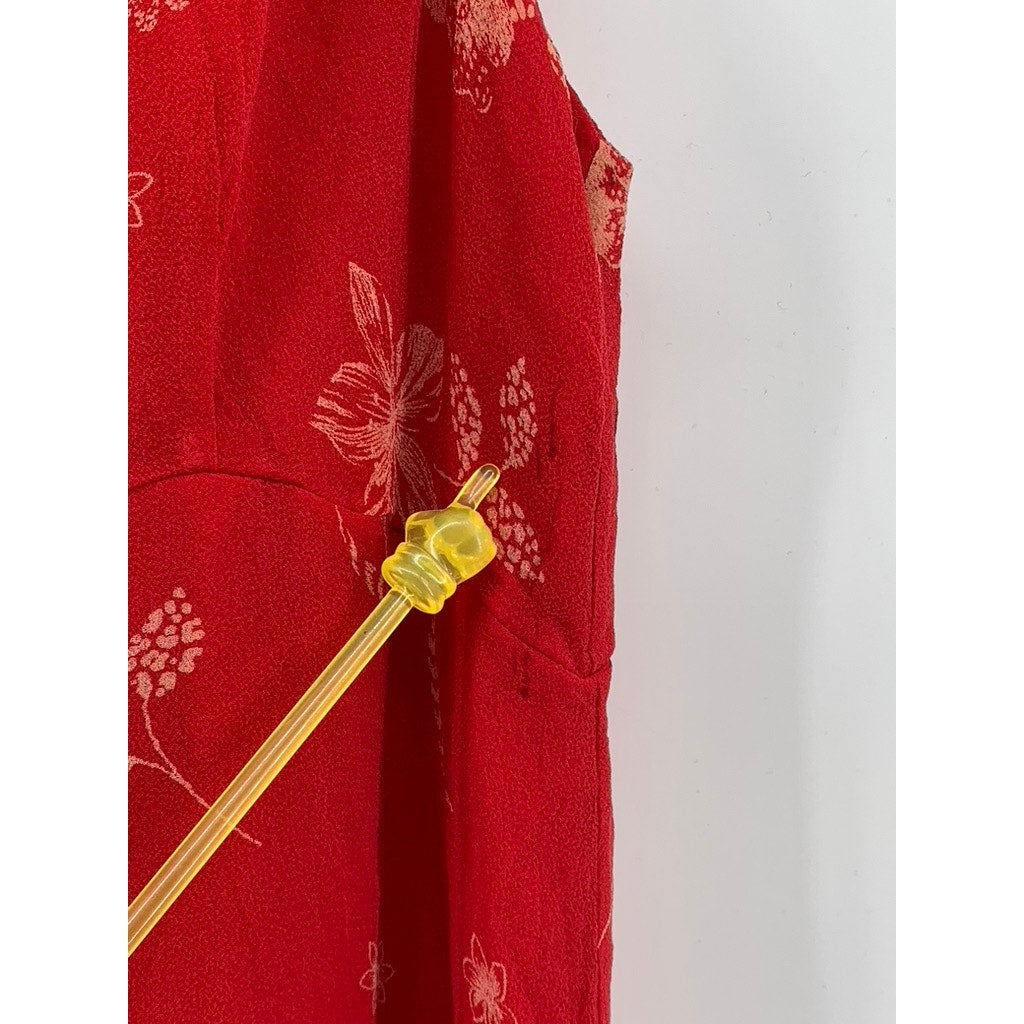 COLDWATER CREEK Women's Red Floral The Vintage Twin Scoop-Neck Silk Dress SZ S