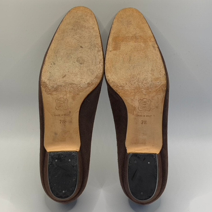 SILVIA FIORENTINA Women's Brown Suede Spiga Round-Toe Block-Heel Pumps SZ 7