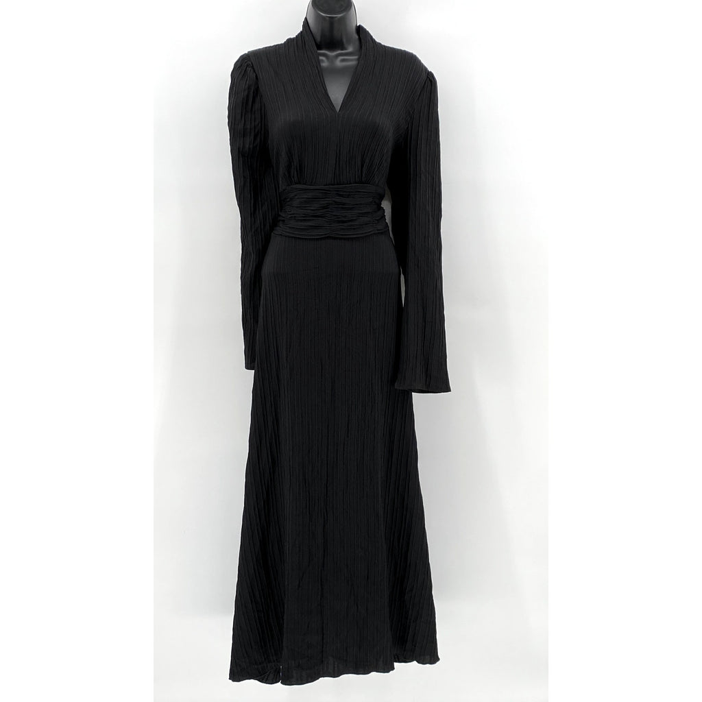 SHEIN Women's Black Ribbed Long-Sleeve V-Neck Maxi Dress SZ 12