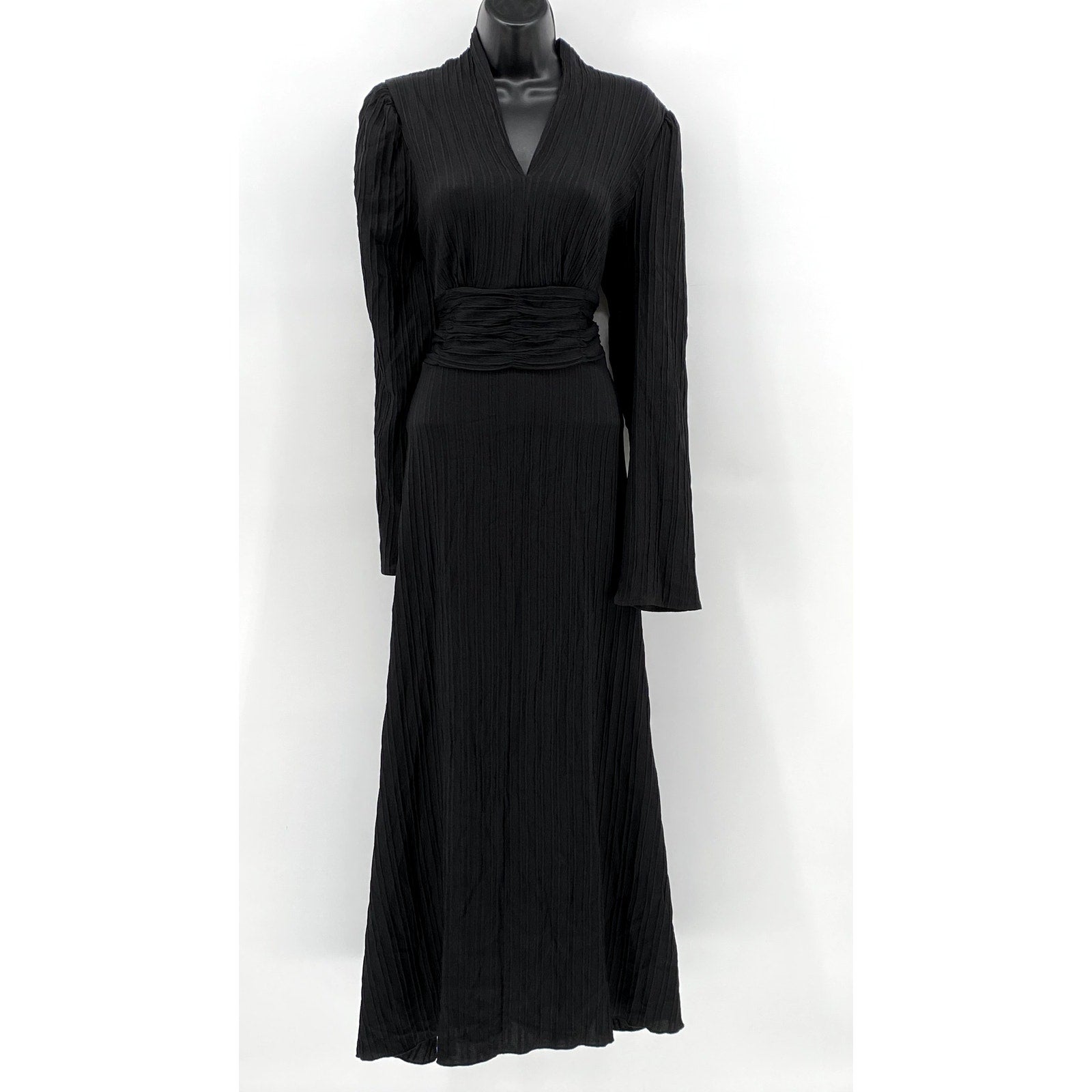 SHEIN Women's Black Ribbed Long-Sleeve V-Neck Maxi Dress SZ 12
