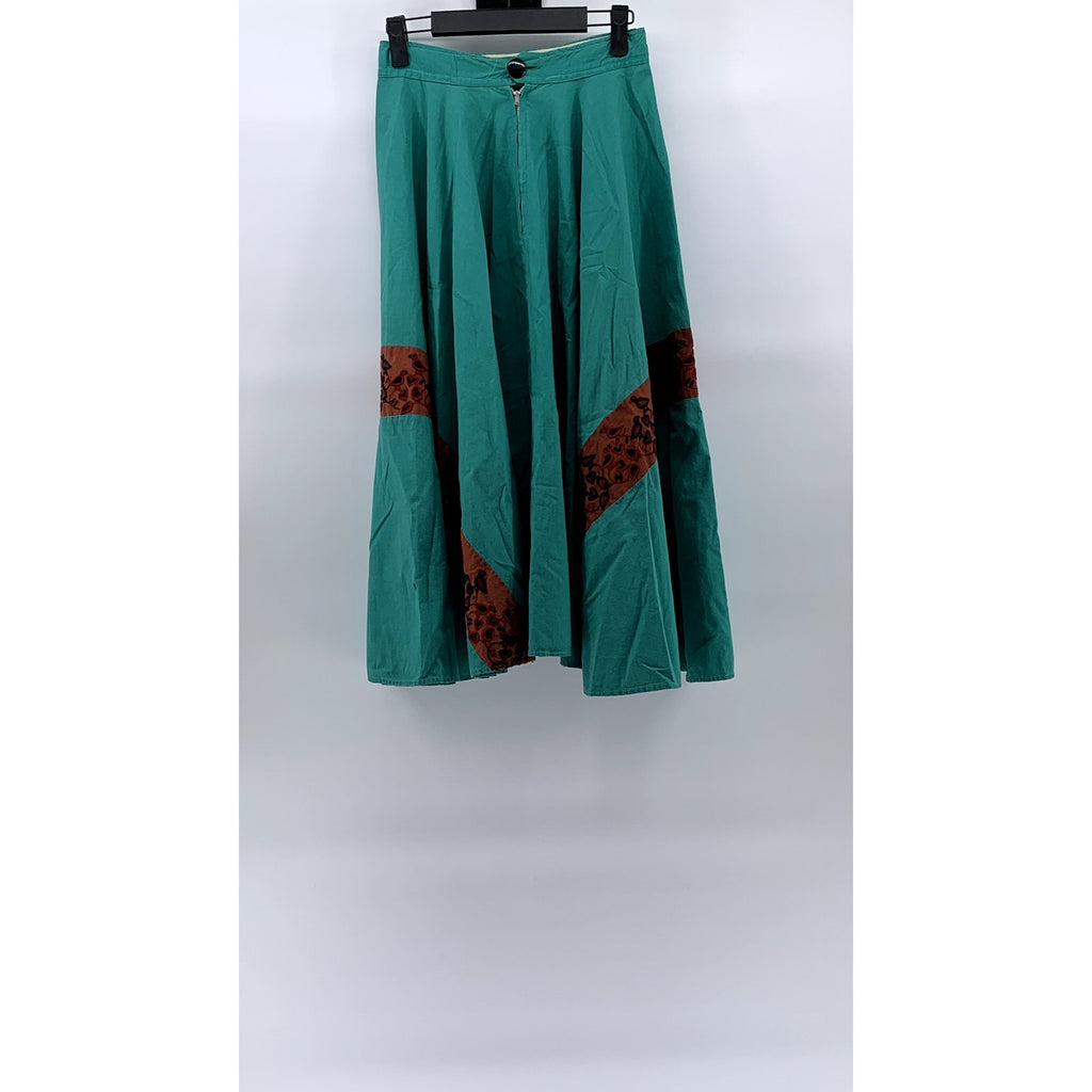 SANDEZE ROBERTS Women's Aqua Blue Embroidered Vintage Swing Midi Skirt SZ 16