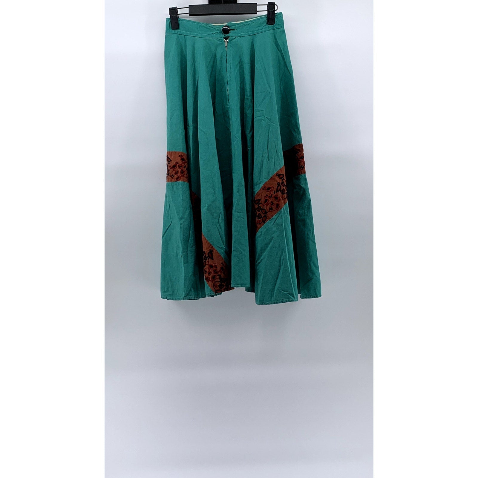 SANDEZE ROBERTS Women's Aqua Blue Embroidered Vintage Swing Midi Skirt SZ 16