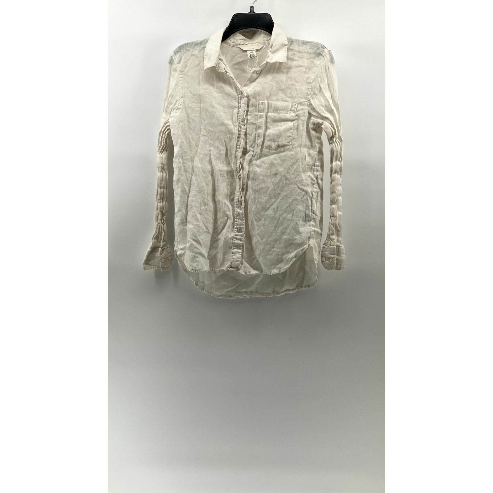 H&M Women’s White Regular Fit Linen Button-Up Long Sleeve Top SZ XS