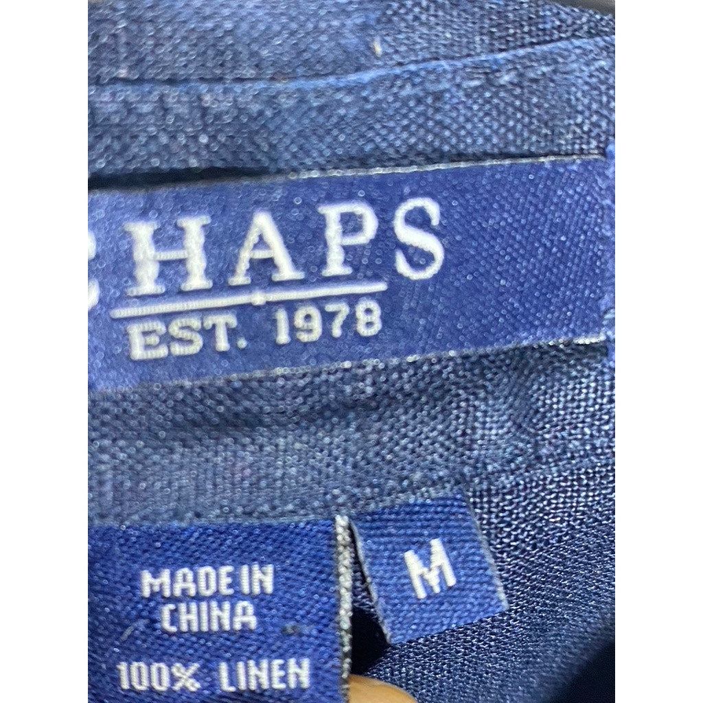 CHAPS EST. 1978 Women's Blue Linen Regular-Fit Button-Up Long Sleeve Top SZ M