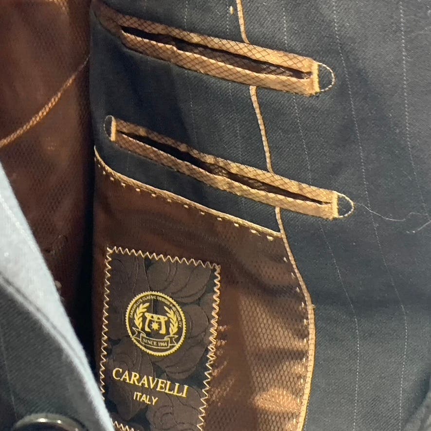 CARAVELLI Men's Black Pinstripe Three-Button Suit Jacket SZ 44S