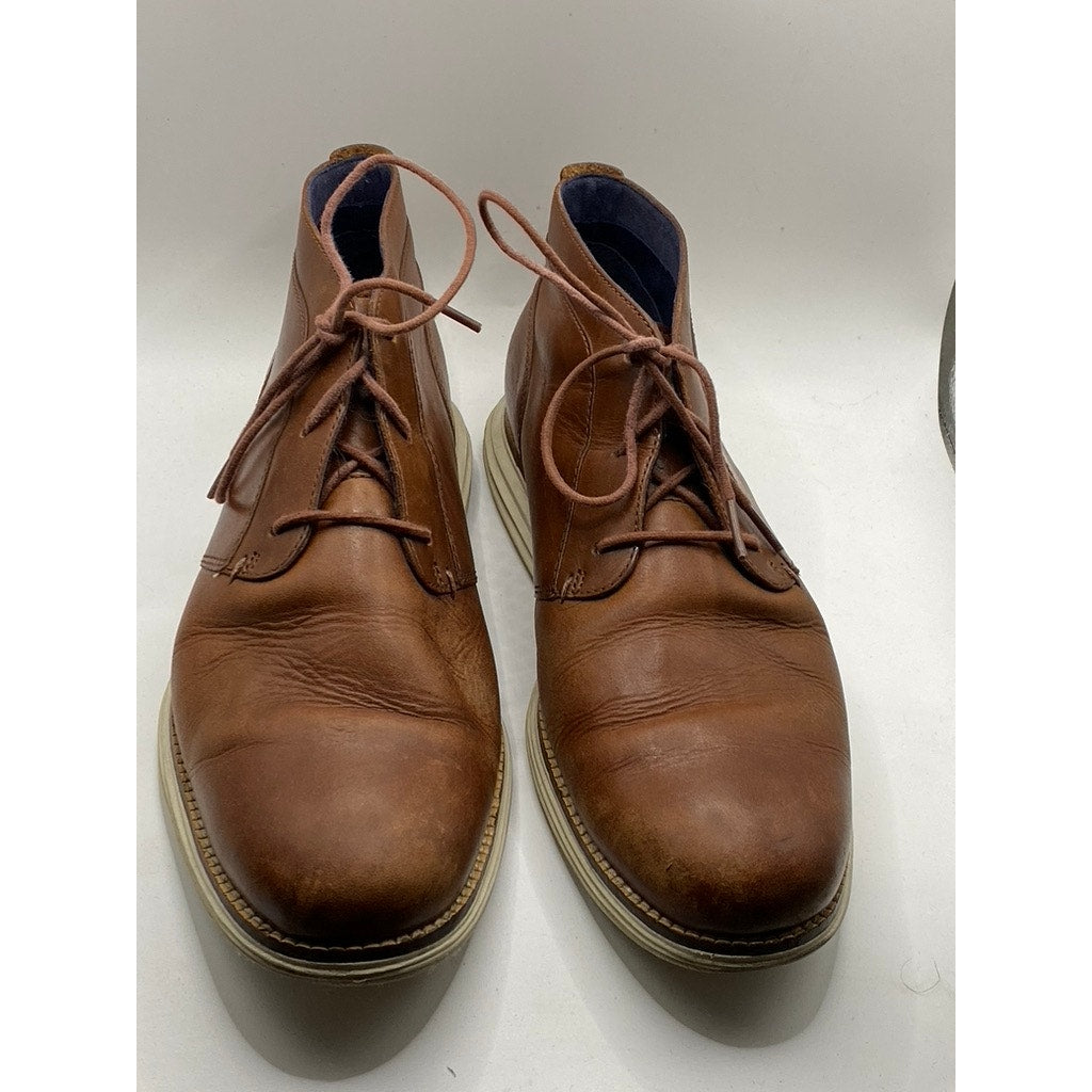 COLE HAAN Men's Cognac Leather Grand OS Waterpoof Lace-Up Chukka Boots SZ 8.5