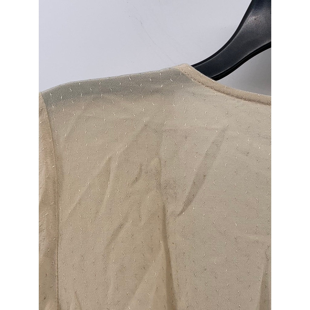 URBAN OUTFITTERS Women's Beige Ruth V-Neck Smocked Long Sleeve Cropped Top SZ M