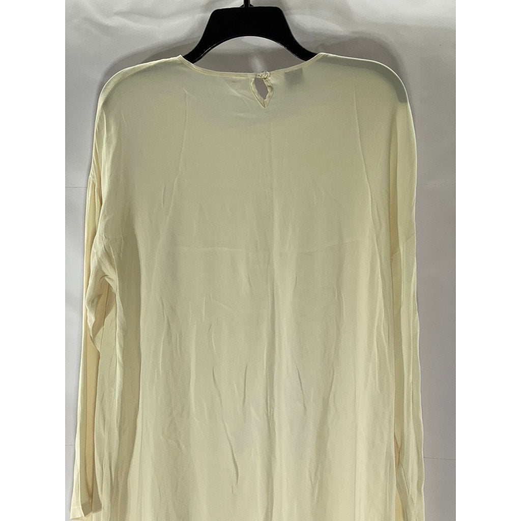 THE FROCK NYC Women's Beige Silk Crewneck Long Sleeve Lightweight Midi Dress SZS