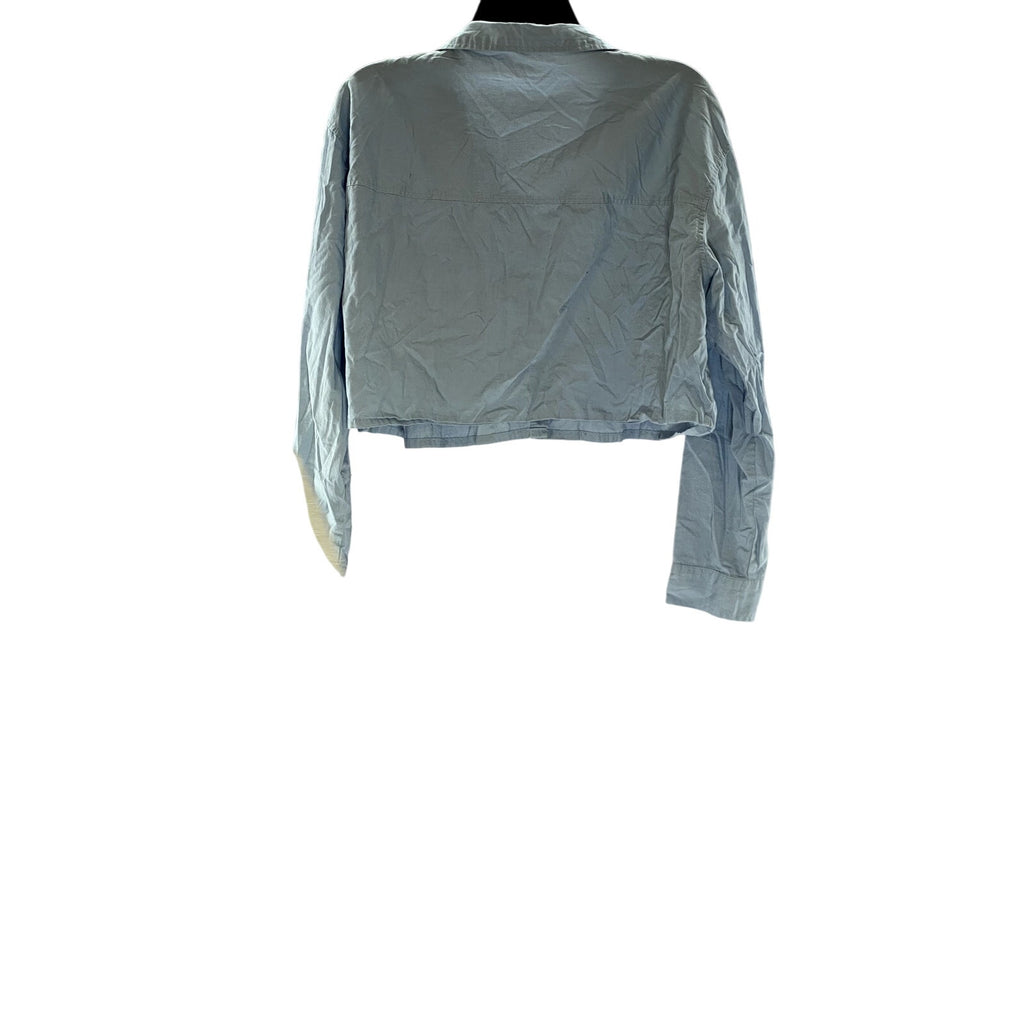 COTTON ON Women's Light Blue Cotton Button-Up Long Sleeve Crop Top SZ L
