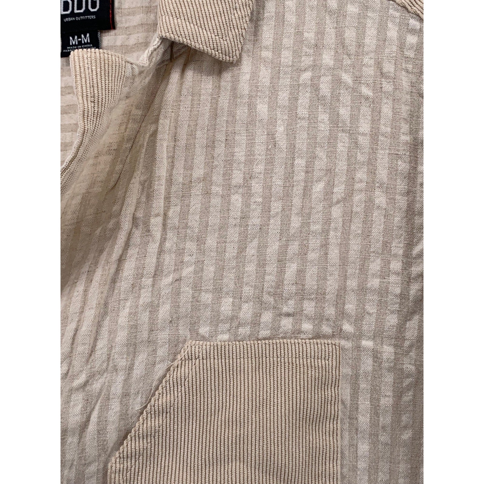 BDG Women’s Beige Seersucker Striped Button-Up Short Sleeve Relaxed Romper SZ M