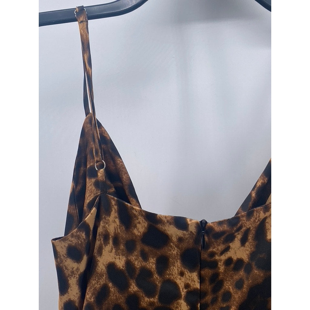 UNBRANDED Women's Animal Print Cowl-Neck Spaghetti Strap Mini Dress SZ M