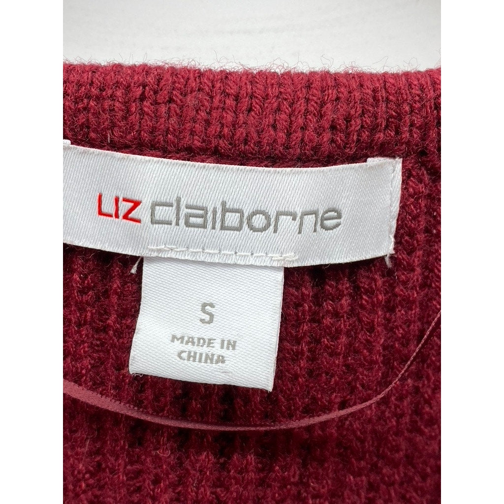 LIZ CLAIBORNE Women's Maroon Faux-Fur Knit Open-Front Sleeveless Vest SZ S