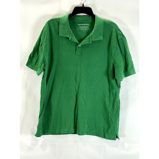 BANANA REPUBLIC Men's Green Malachit Organic Cotton Pique Short Sleeve Polo SZ L