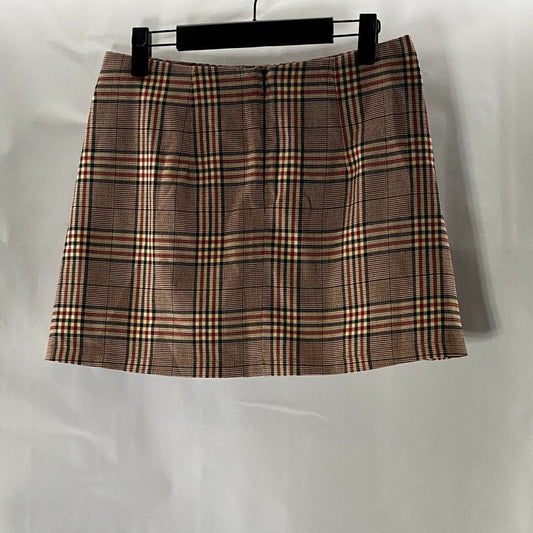URBAN OUTFITTERS Women's Cream/Red Plaid Back-Zip Mini Skirt SZ M