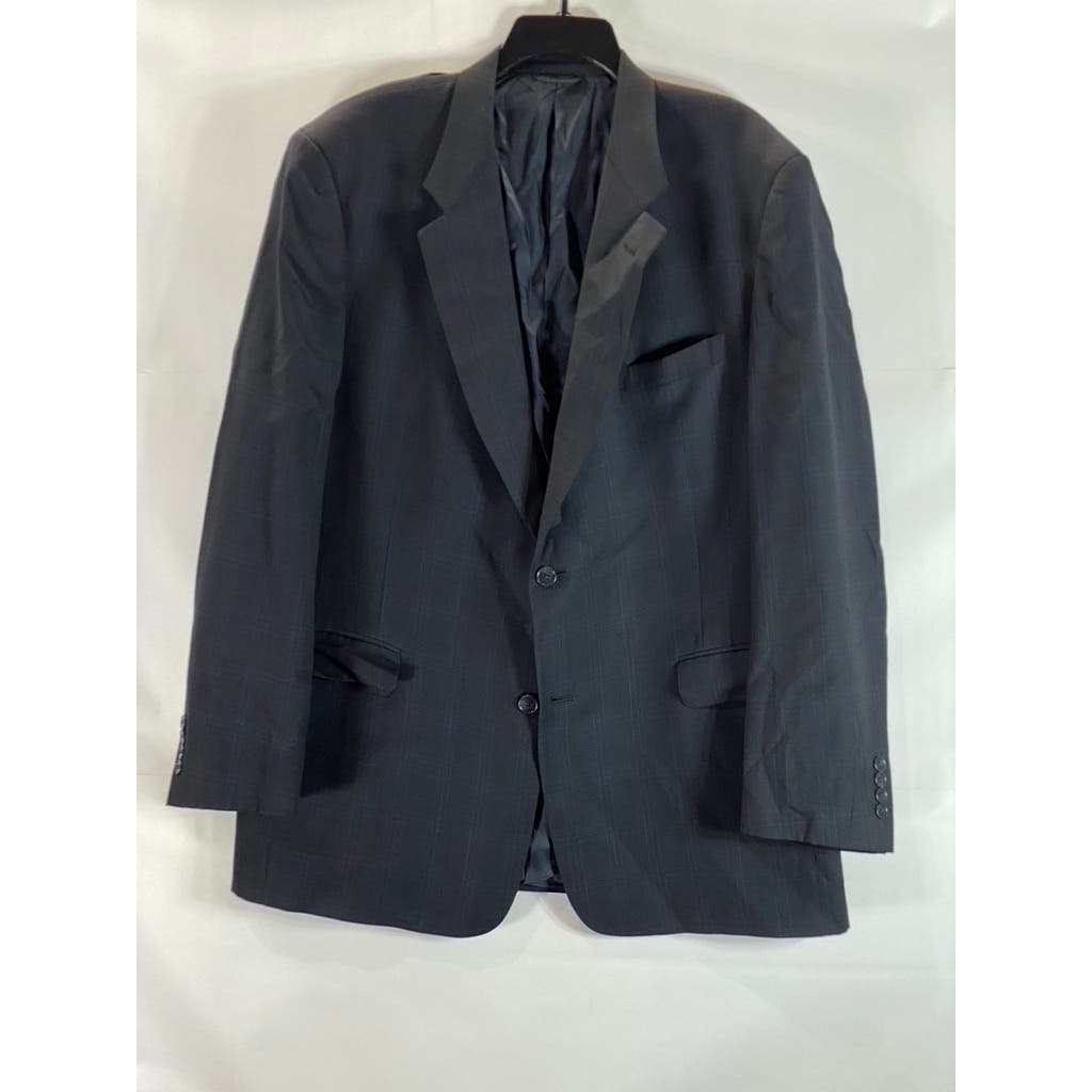 HART SCHAFFNER MARX Men's Black Plaid Long Two-Button Wool Blazer SZ 48L