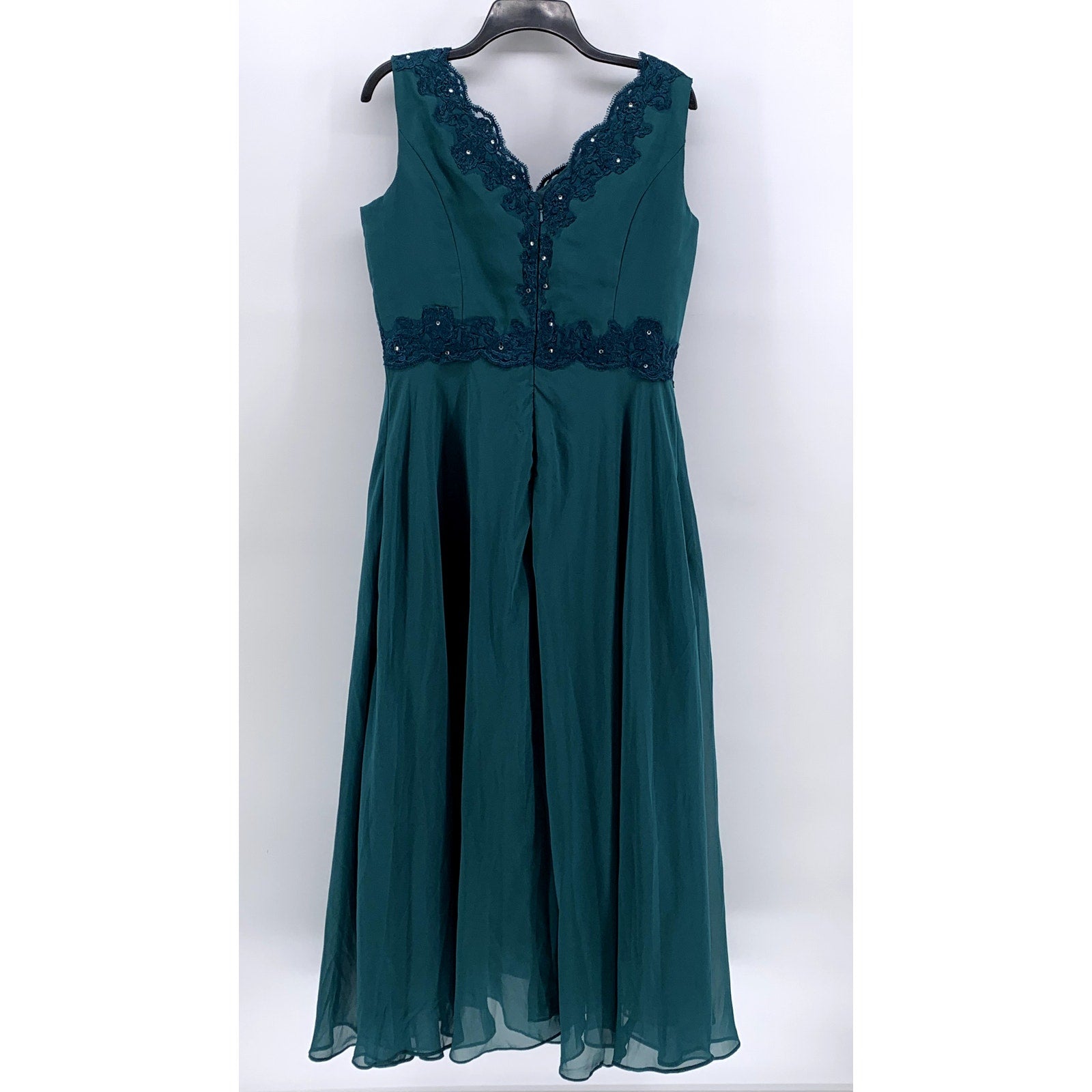 UNBRANDED Women's Dark Green Floral Embroidered Lace Maxi Gown SZ 16
