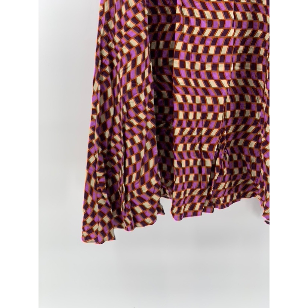 DAIGE Women’s Purple-Beige Square Print A-Line Midi Dress SZ S