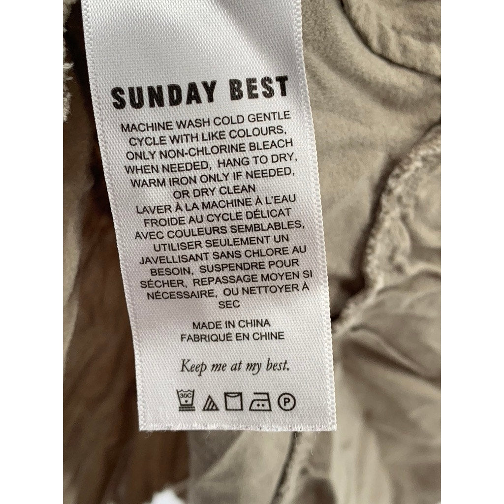 SUNDAY BEST Women's Light Brown Wrap Short Sleeve Ruffle Dress SZ 2XS