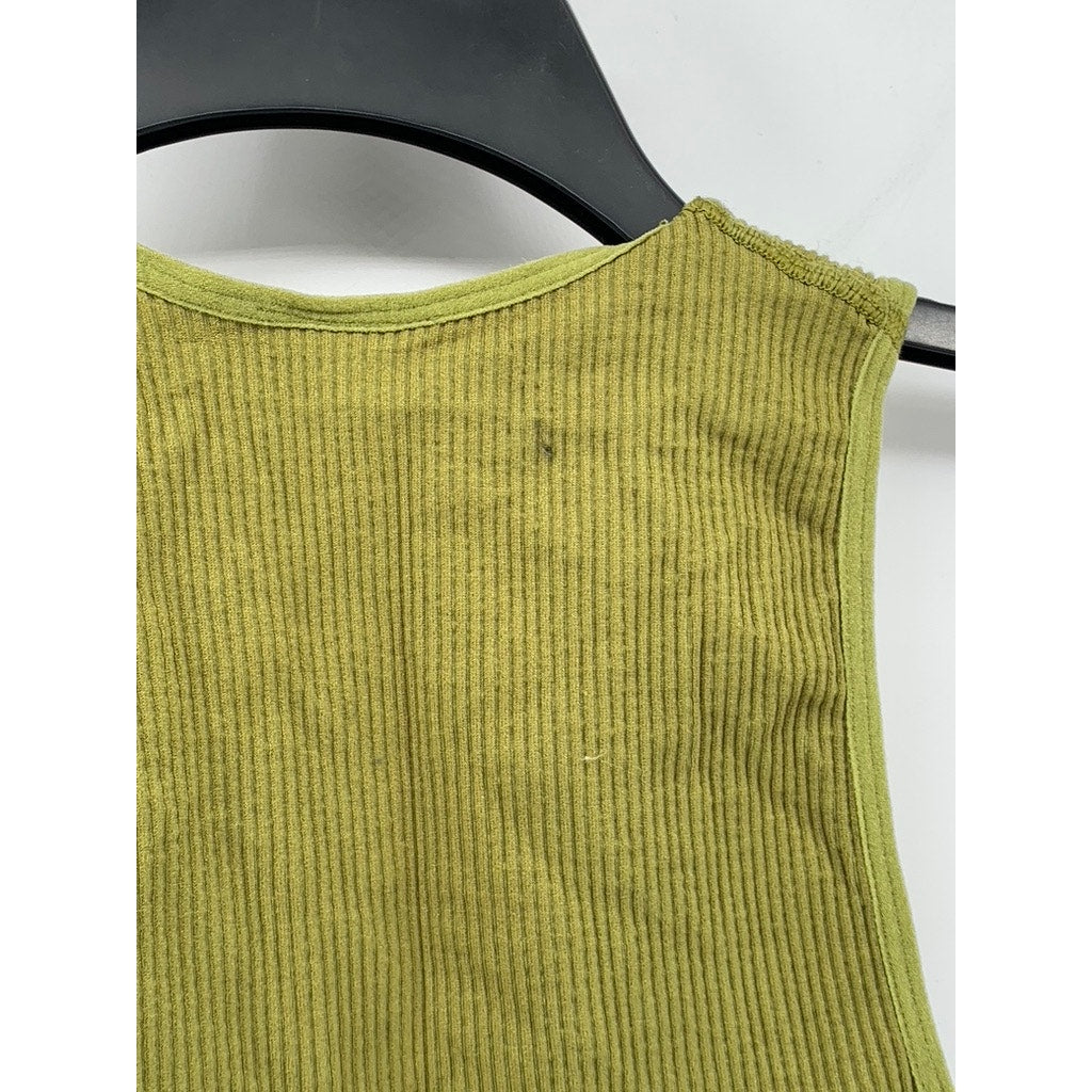 BDG Women's Olive Green Ribbed Seamless Plunging V-Neck Cropped Tank Top SZ S