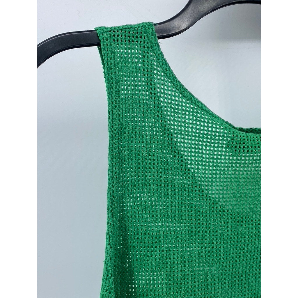 BASIC EDITIONS Women's Green Mesh Scoop-Neck Swoosh Logo Tank Top SZ L