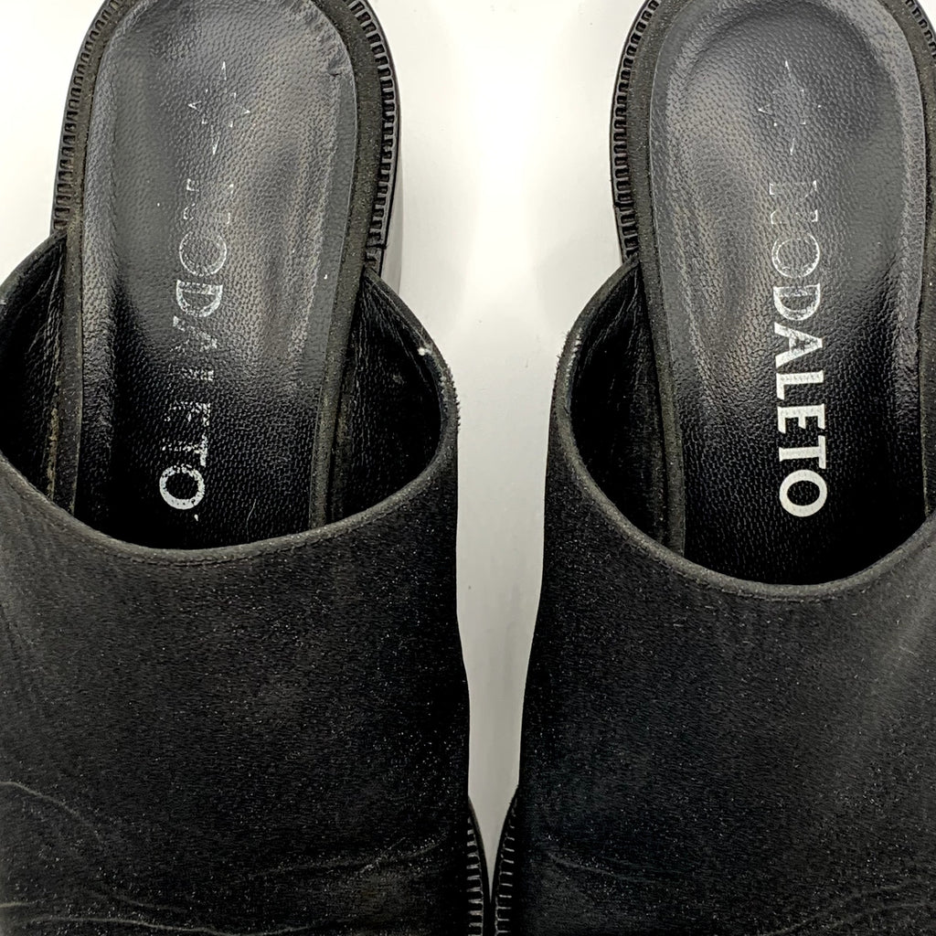 NODALETO Women's Black Shimmer Bulla Square-Toe Block-Heel Mules SZ 7