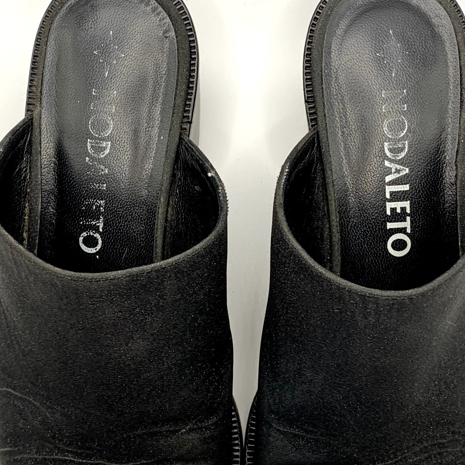 NODALETO Women's Black Shimmer Bulla Square-Toe Block-Heel Mules SZ 7