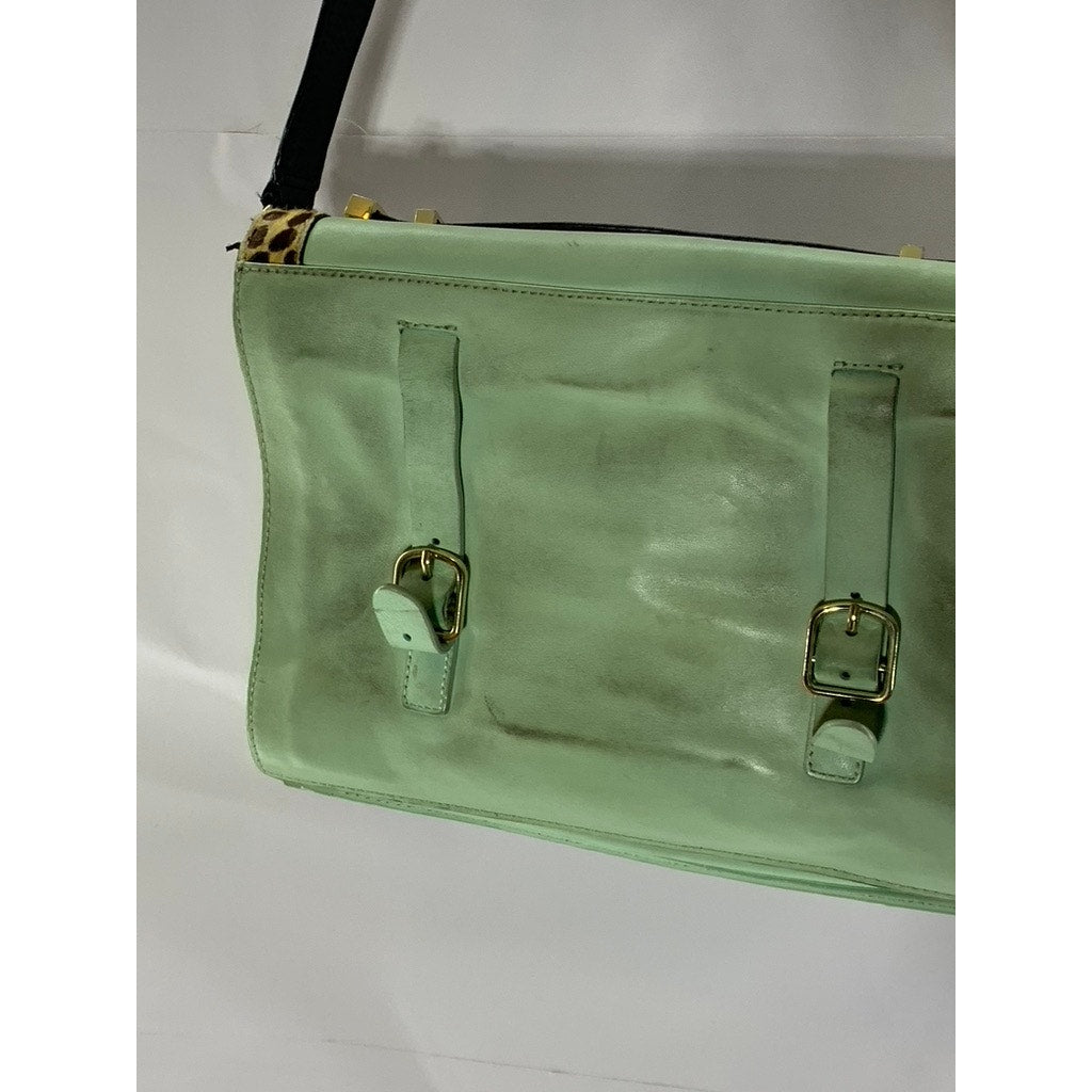 LEOFFLER RANDALL Women's Green/Animal Print Calf Hair Rider Satchel Bag