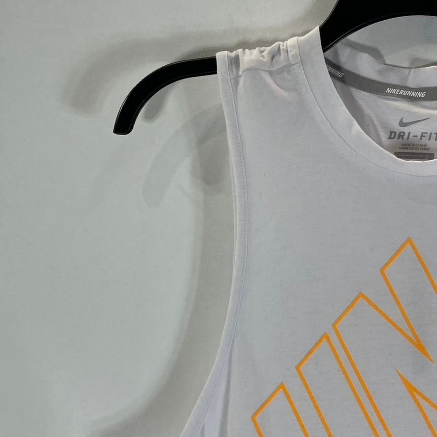 NIKE Women’s White Dri-FIT Large Logo Tailwind Running Loose Tank Top SZ XS