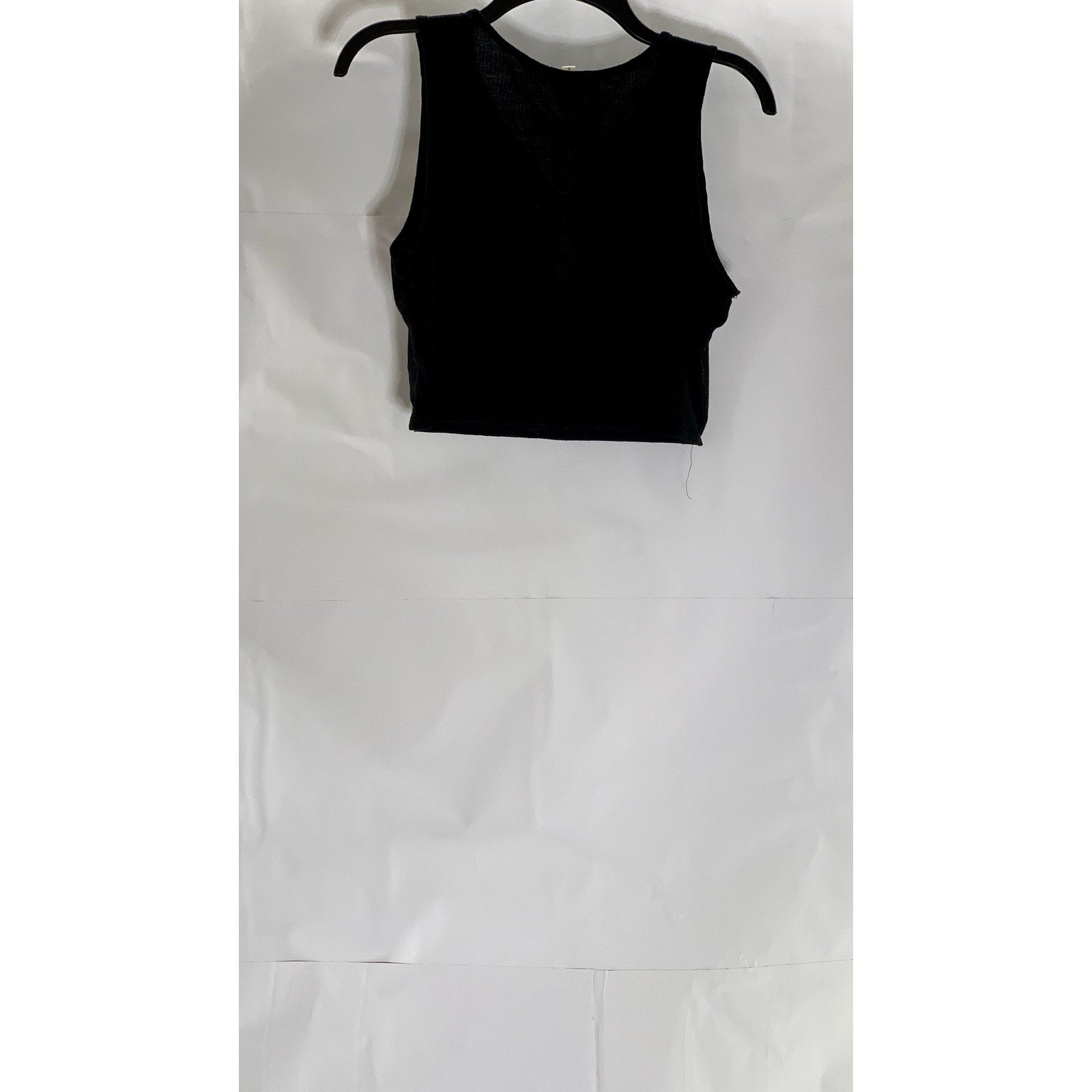 SILENCE + NOISE Women's Black Ribbed Button-Front Keyhole Crop Top SZ S