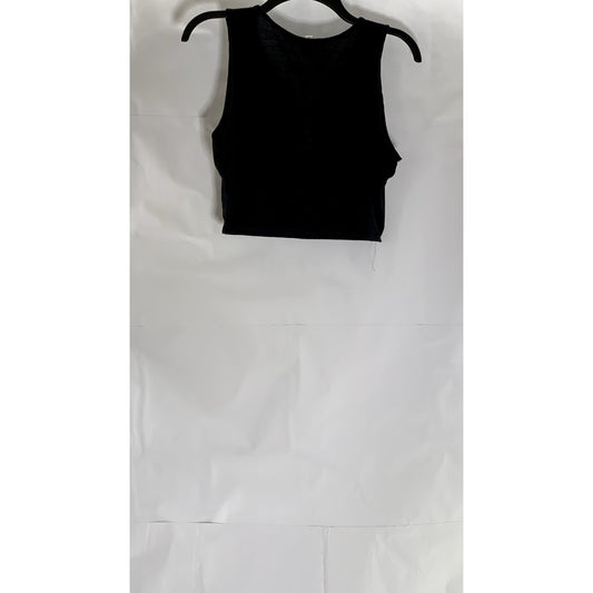 SILENCE + NOISE Women's Black Ribbed Button-Front Keyhole Crop Top SZ S