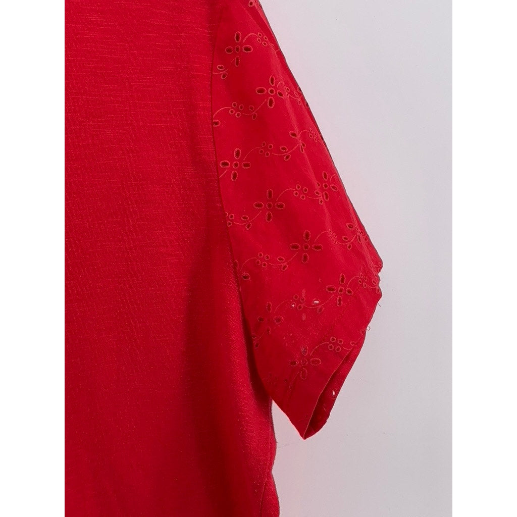 JASON MAXWELL Women's Red Pleated V-Neck Short Sleeve Top SZ L