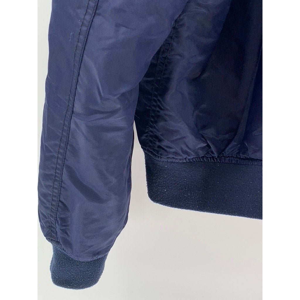 NEO-WOWS Men's Navy Vintage Patchwork Zip-Up Bomber Jacket SZ L