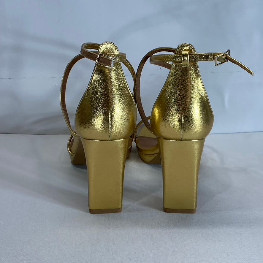 CHINESE LAUNDRY Women's Gold Metallic Taryn Strappy Square-Toe Sandals SZ 8.5