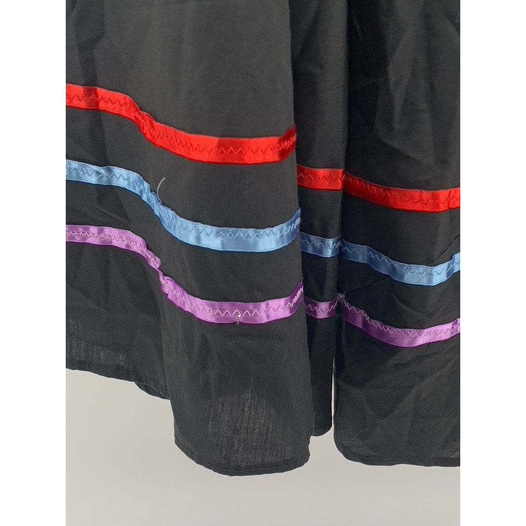 Women's Black-Multi Striped Hem Side-Zip A-Line Custom Midi Skirt SZ S