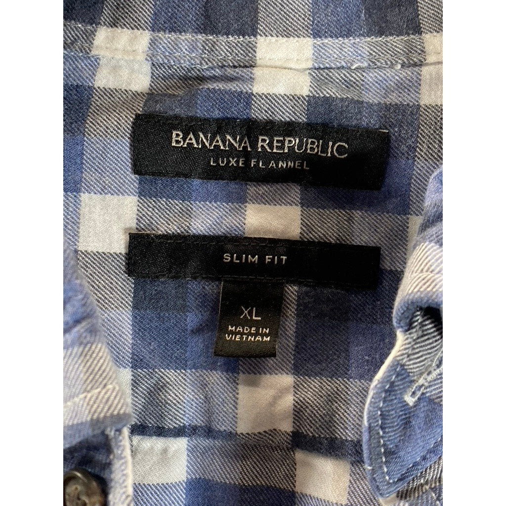 BANANA REPUBLIC Men's Blue Plaid Luxe Flannel Slim-Fit Button-Up Shirt SZ XL