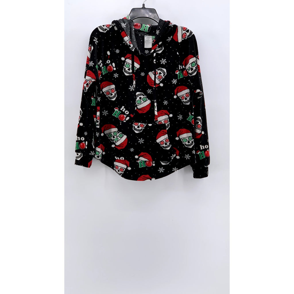 NO BOUNDARIES Women's Black Peppermint Skull Fleece Hoodie Sweater SZ M