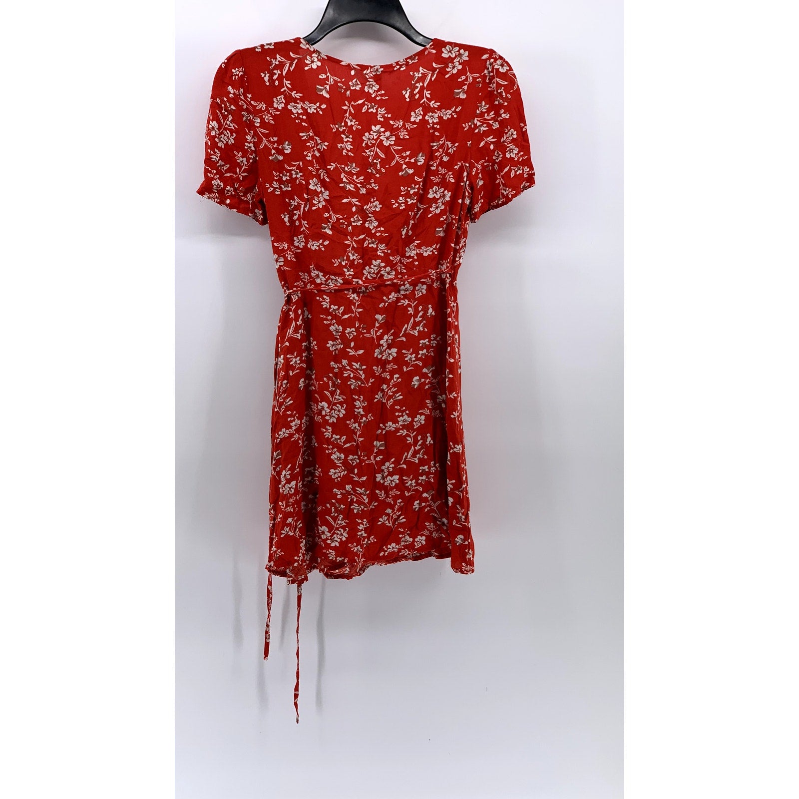 ZAFUL Women's Red Floral Print V-Neck Short Sleeve Mini Wrap Dress SZ S