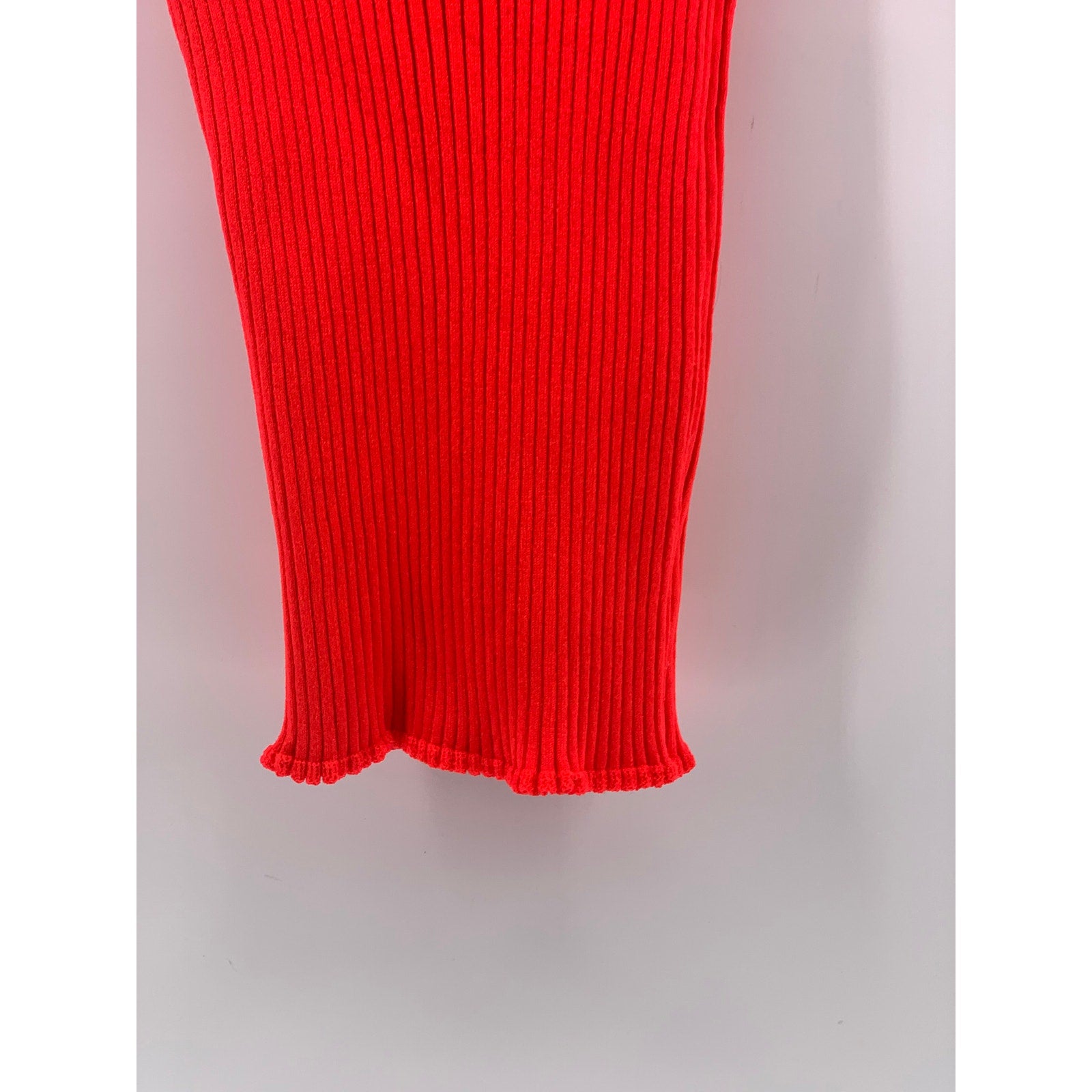 UNBRANDED Women's Neon Orange Ribbed High-Neck Short Sleeve Top SZ XS/S
