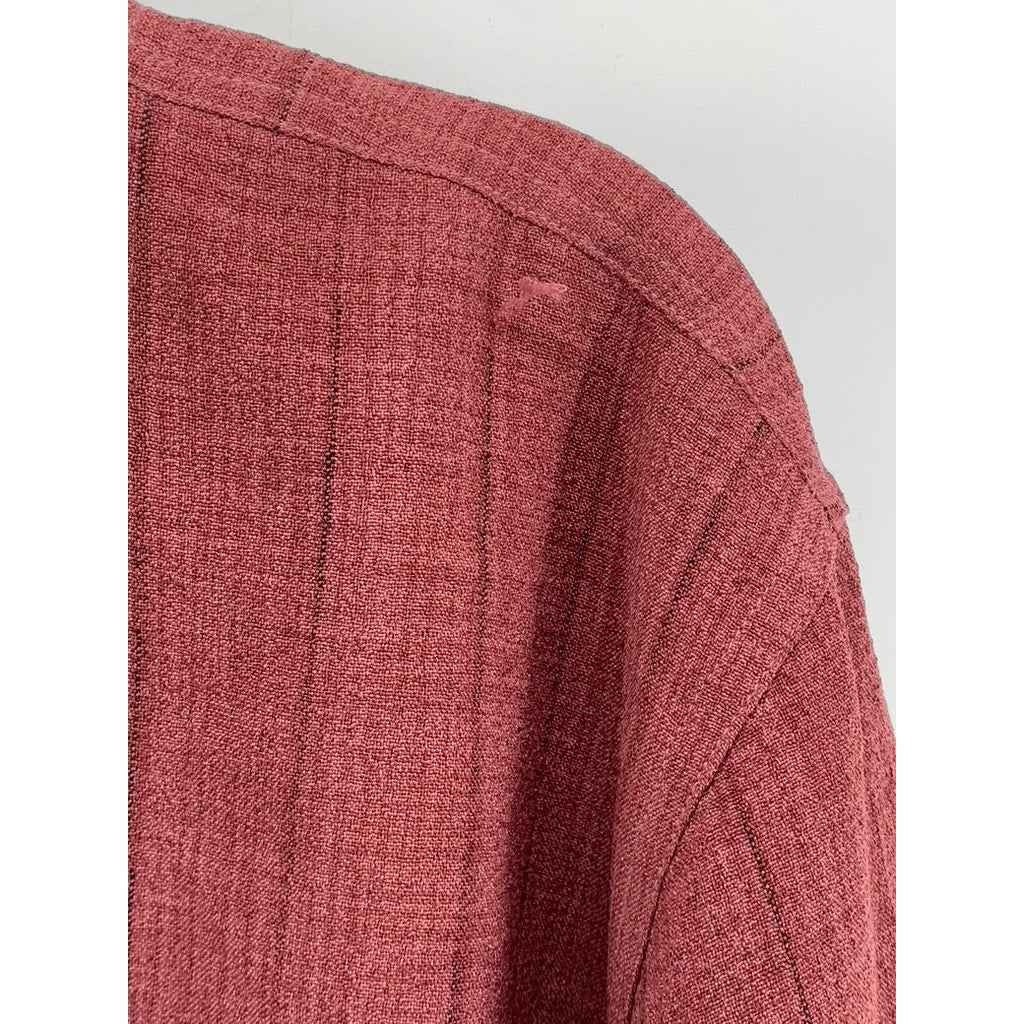 UVARAJ Jash Creation Men's Red Wide Stripe Split-Neck Long Sleeve Shirt SZ 44(L)