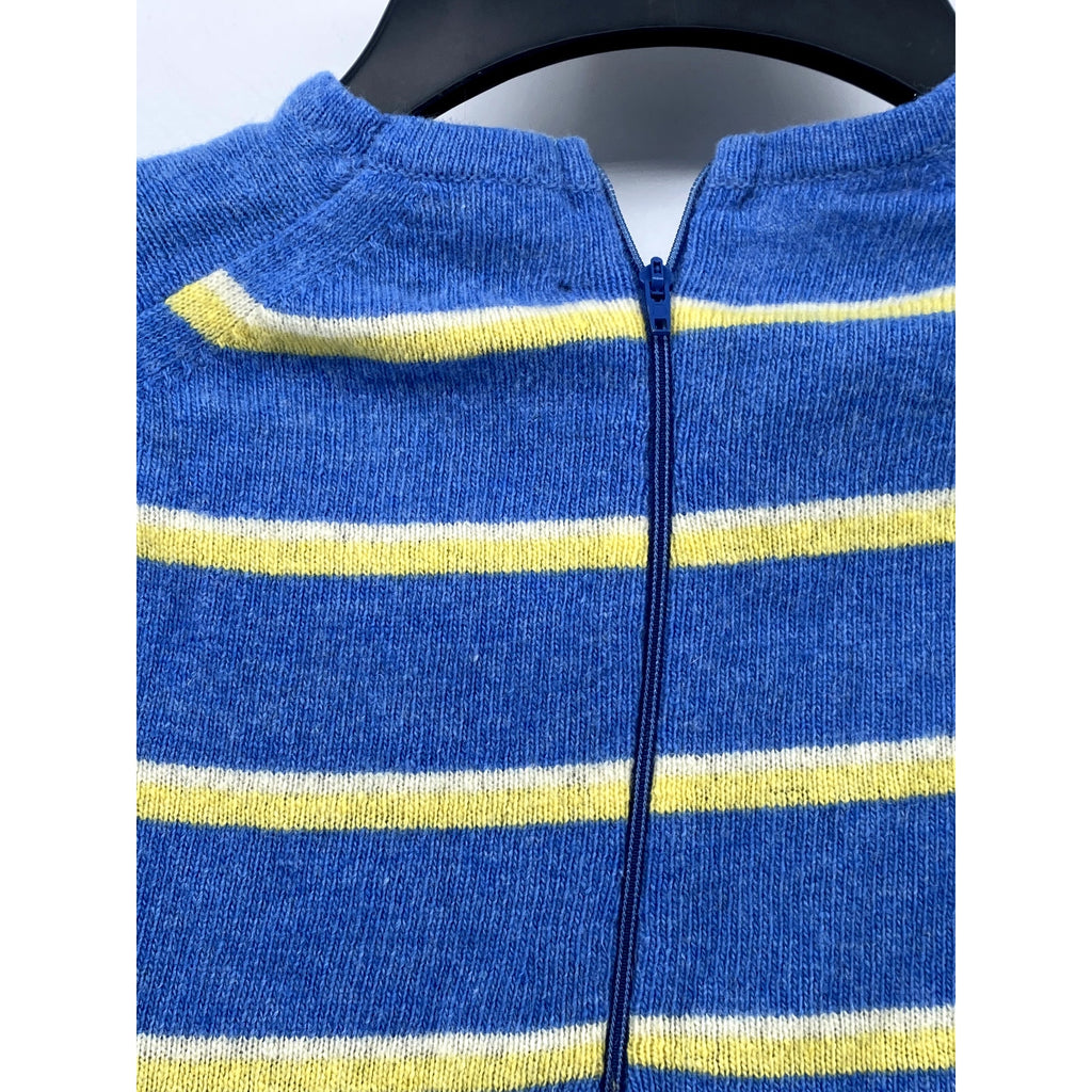 UNBRANDED Women's Blue-Yellow Striped Knit Long Sleeve Crewneck Sweater SZ S