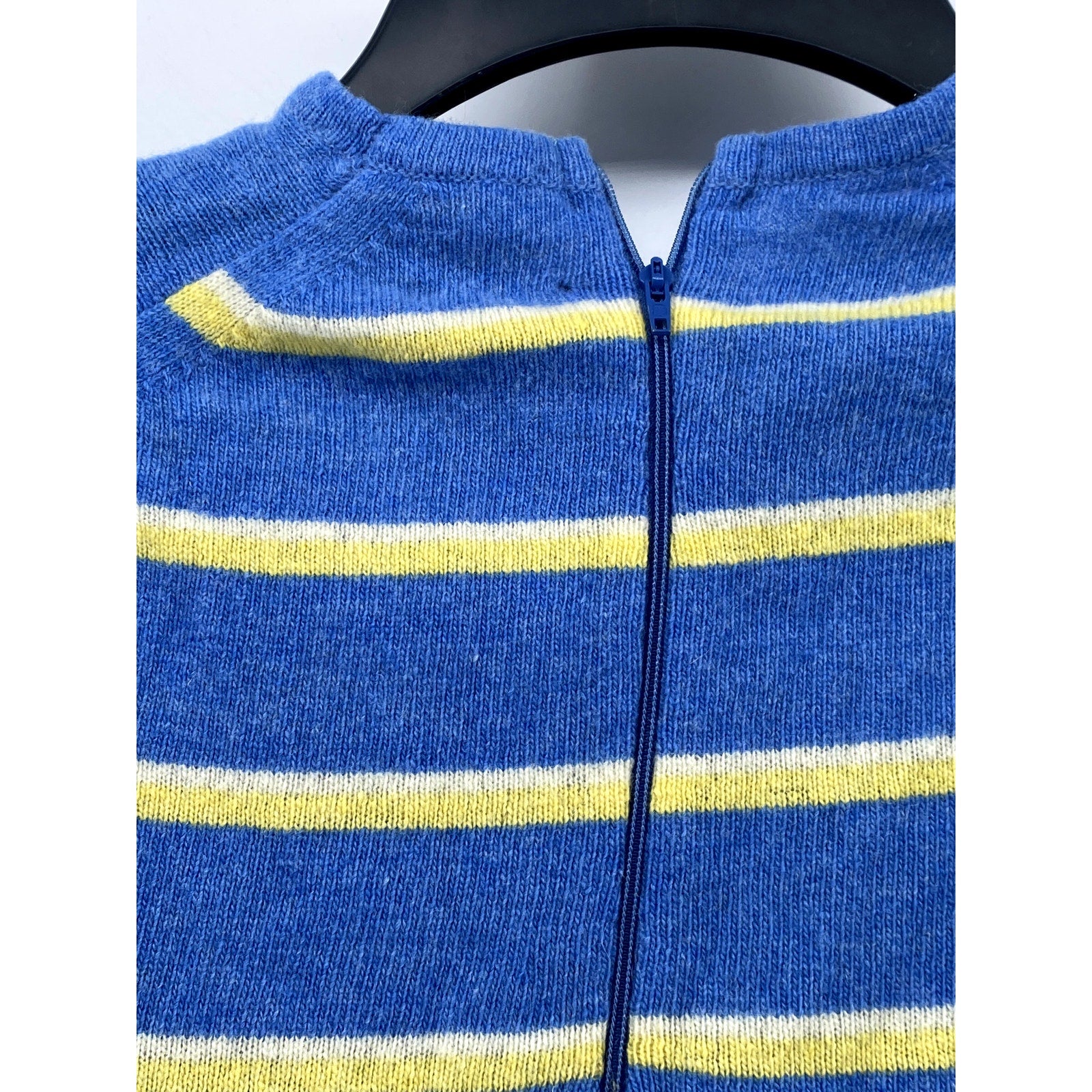 UNBRANDED Women's Blue-Yellow Striped Knit Long Sleeve Crewneck Sweater SZ S