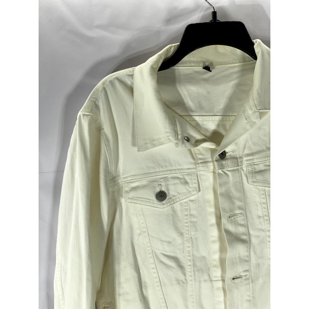 MUJI Women's Cream Washed Denim Patch Pocket Button-Up Long Sleeve Jacket SZ S