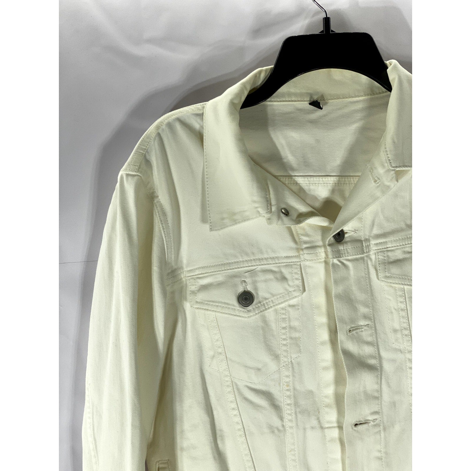 MUJI Women's Cream Washed Denim Patch Pocket Button-Up Long Sleeve Jacket SZ S