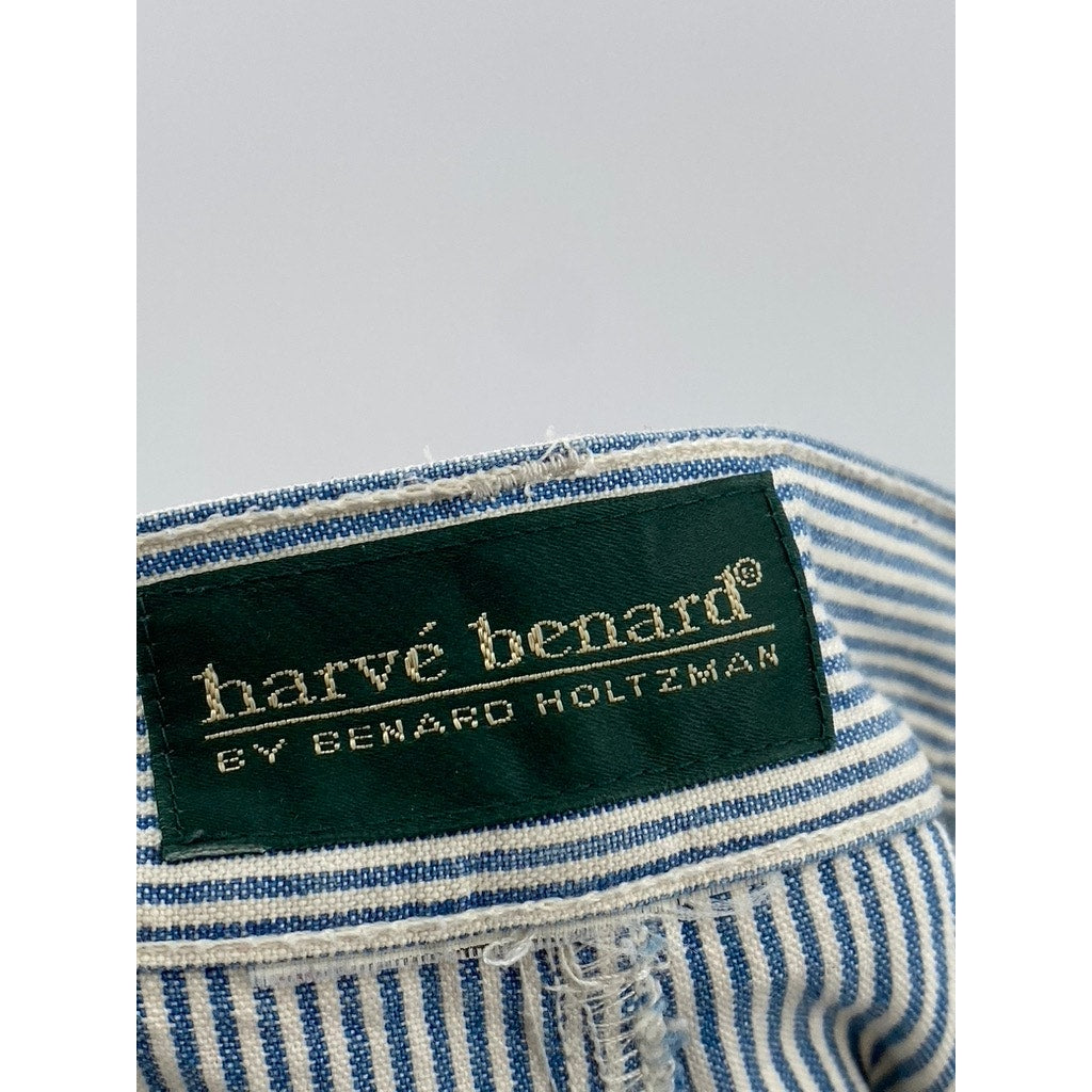 HARVE BENARD Women's Vintage Blue-White Striped Pleated Straight-Leg Pant SZ 8