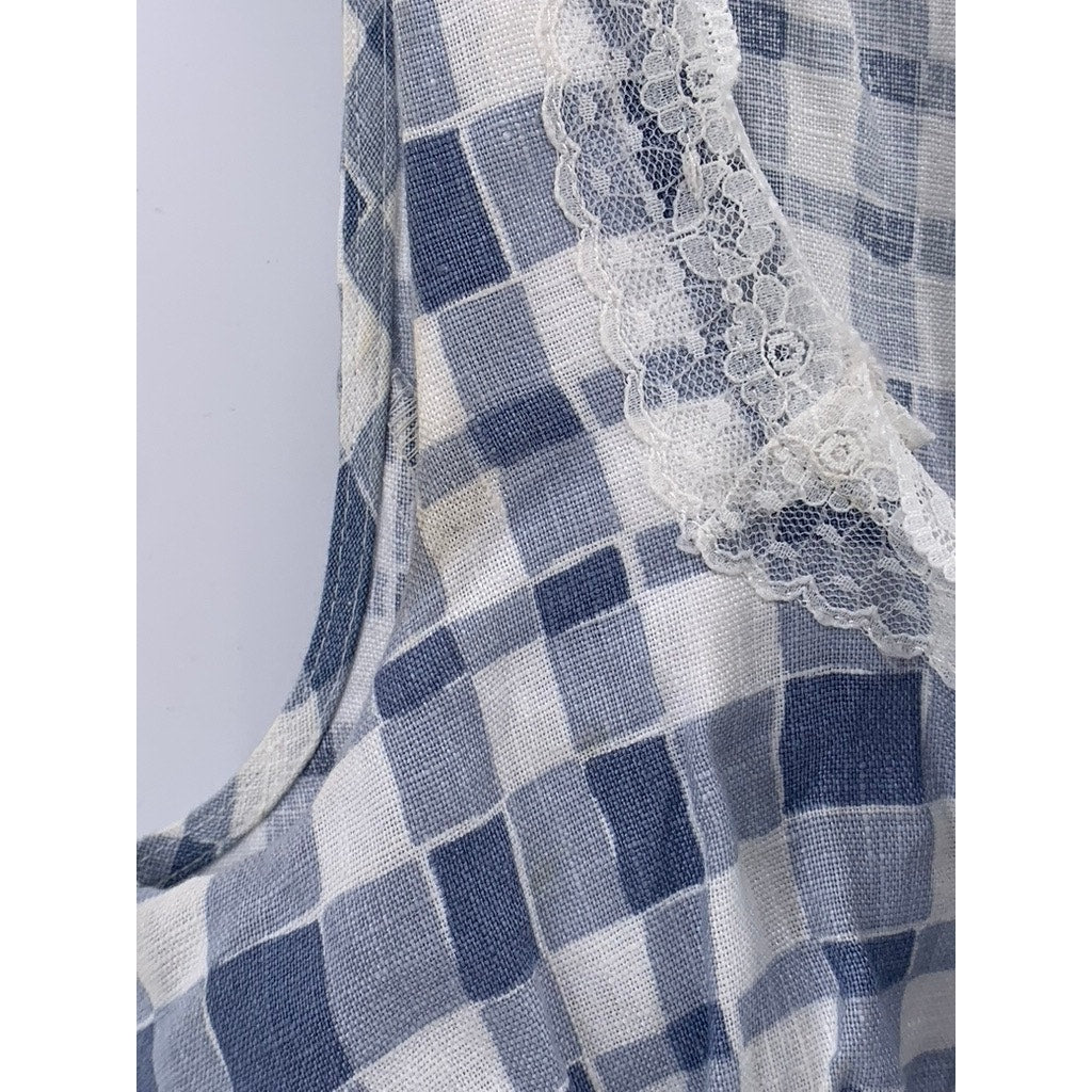 REFORMATION Women's Blue-White Checkered Reia Linen Mini Bodycon Dress SZ 0