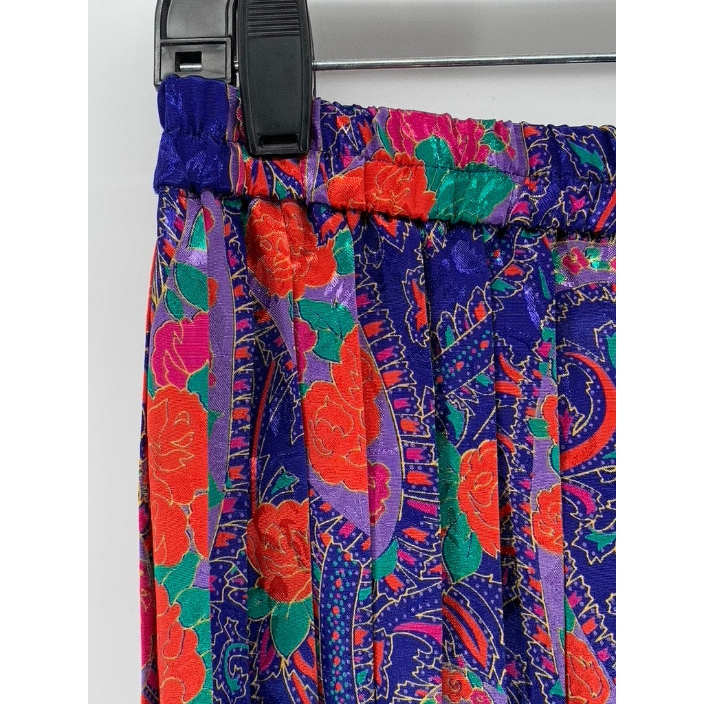 UNBRANDED Women's Purple-Orange Printed Pleated Maxi Skirt SZ L