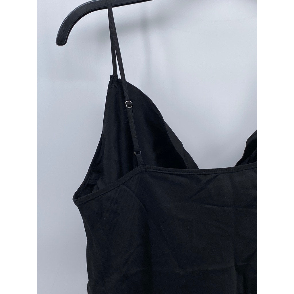 7 FOR ALL MANKIND Women's Black Satin Cowl-Neck Spaghetti Strap Camisole Top SZS