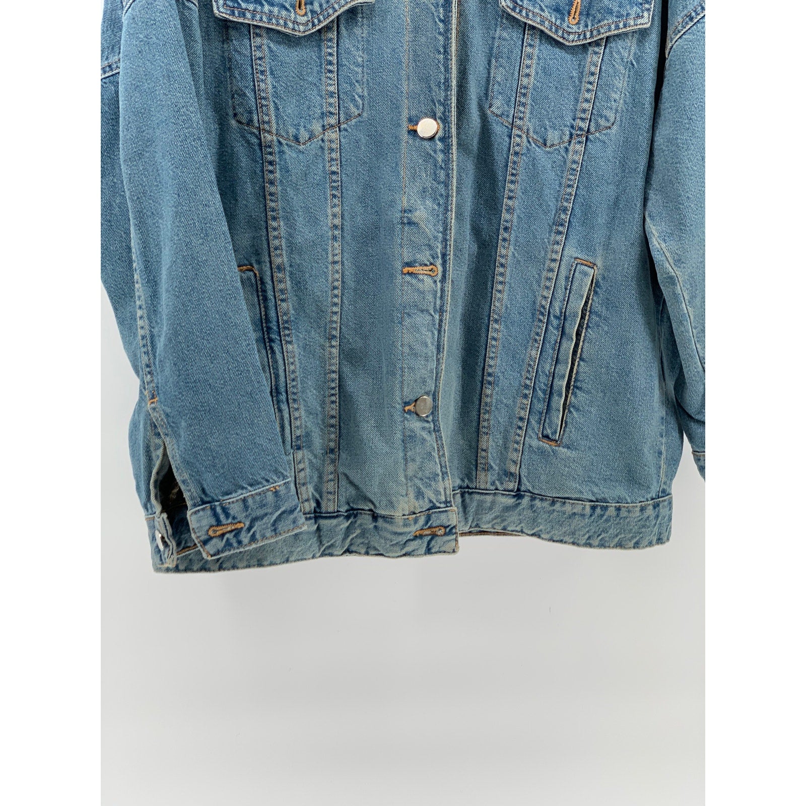 ZARA Authentic Denim By TRF Women's Blue Button-Up Oversized Jean Jacket SZ M